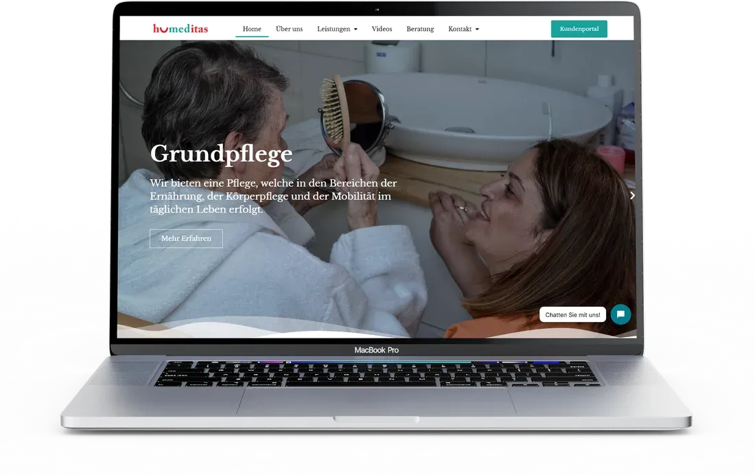Website von Humeditas Pflege auf einem MacBook